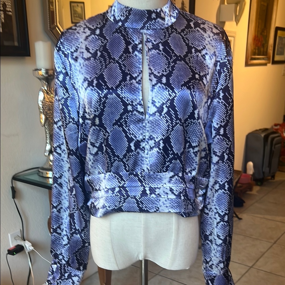 Topshop Navy Snake Print Blouse